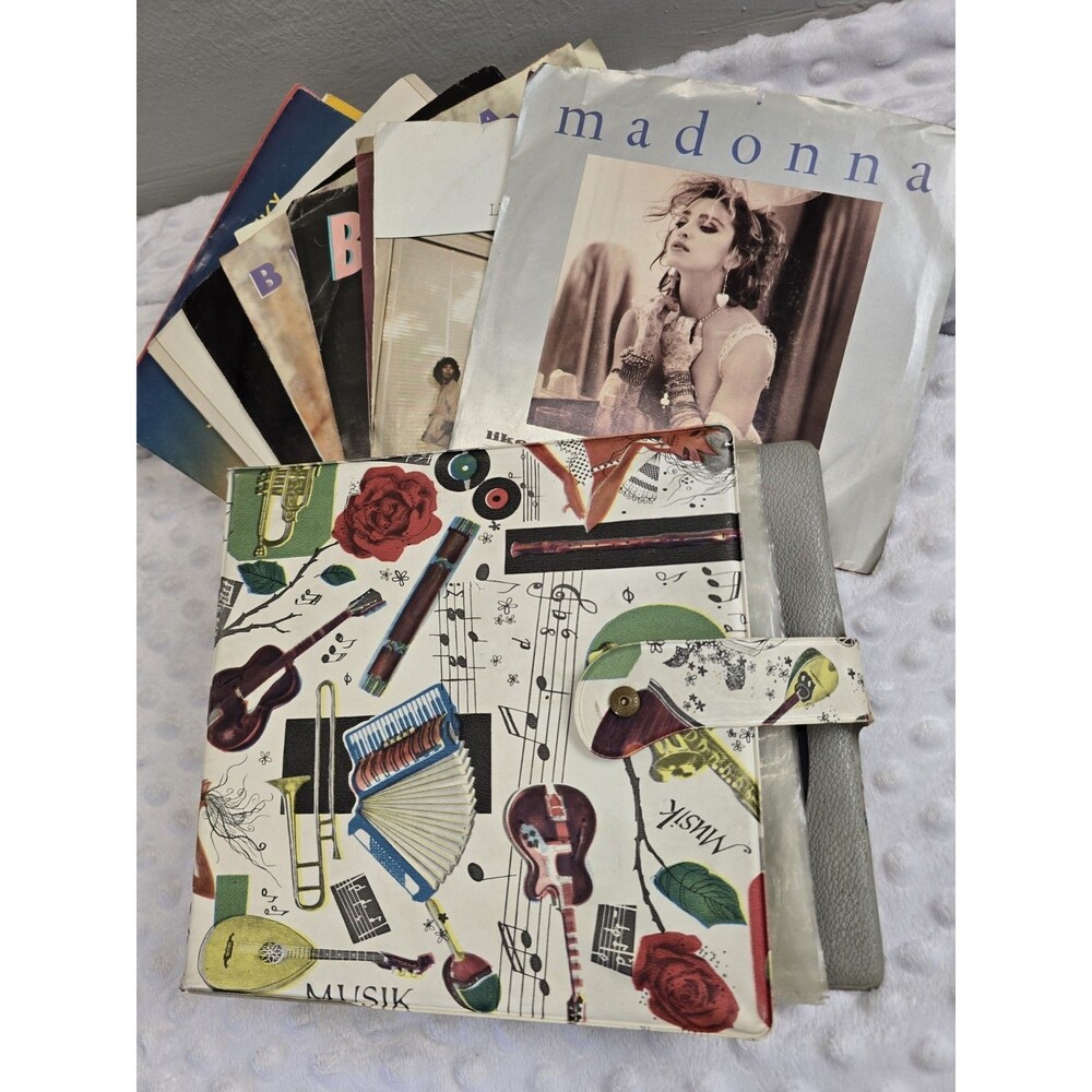 Lot of 55 Vintage Vinyl 45 Records Case Binder Rock Pop Original Sleeves 80s 90s